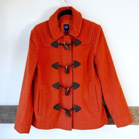 GAP Women's Orange Wool Blend Toggle Jacket‎ DUFFLE COAT S - Picture 1 of 9